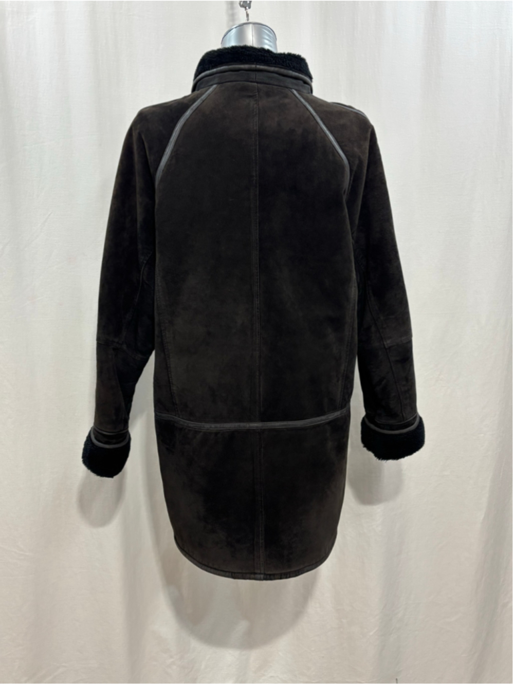 Vintage Cleo Genuine Suede Leather Coat Faux Shearling Trim Brown Large - Picture 3 of 11